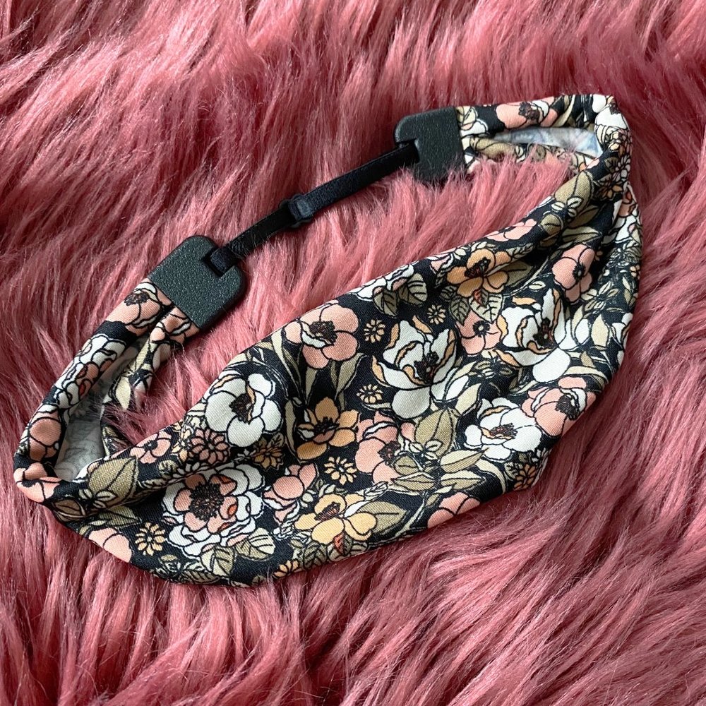 Hipsy LIMITED EDITION Adjustable Spandex Xflex Boho Black/Peach Floral Headband